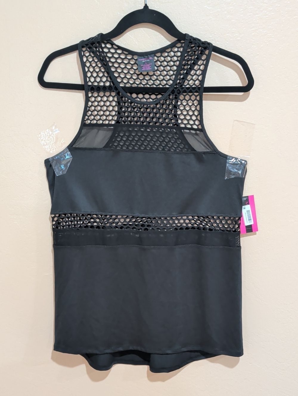 Material Girl Black Open-Knit Tank Top, Large Size. NWT